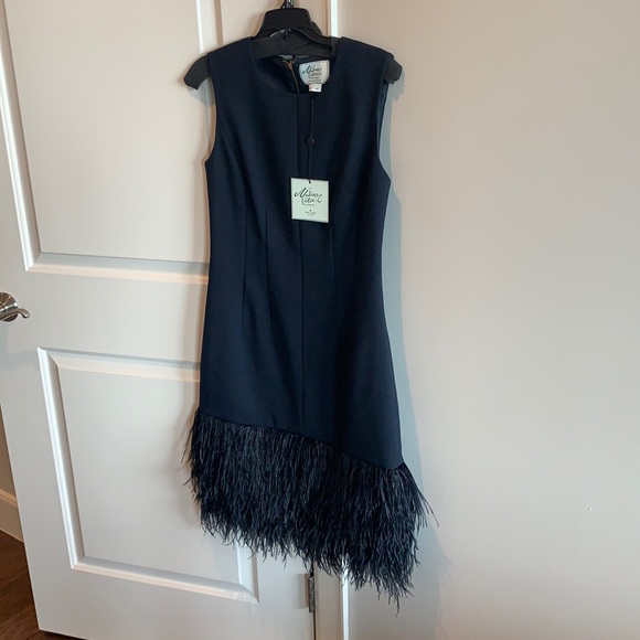 Madison Ave Kate Spade navy feather dress - Picture 2 of 6